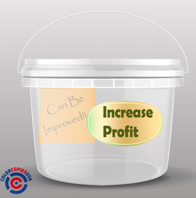 picture of a bucket that is identified with a label that reads “INCREASE PROFIT”. There is a sticky note inside showing that the items in this bucket are items that can become more profitable to resturants.