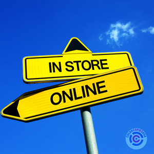picture showing arrows suggesting two different ways of ordering either online or retail